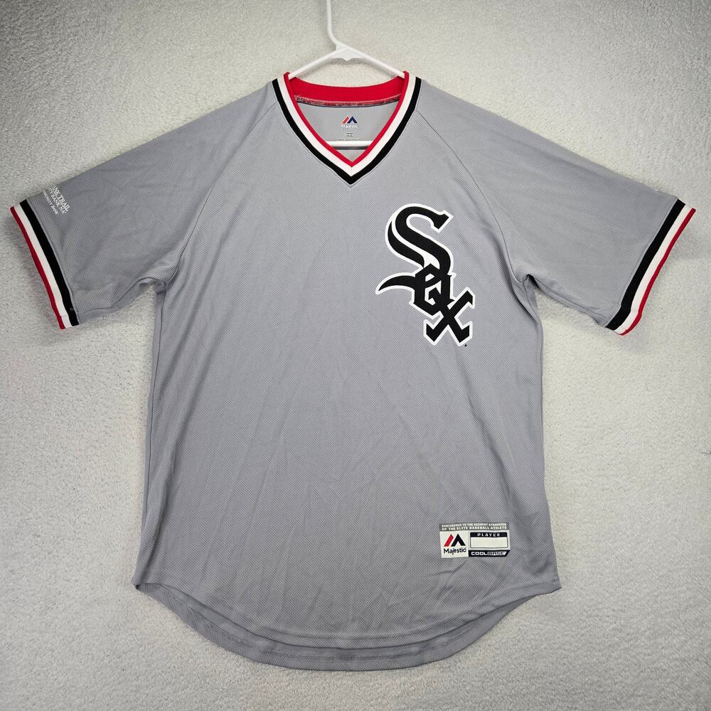 Chicago White Sox Jersey Mens X-Large Majestic Gray V Neck Heat Transfer Logo